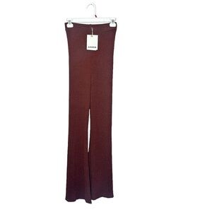 NEW Aeron Brown Egon Rib Pants High Rise Knit Ribbed Slight Flare